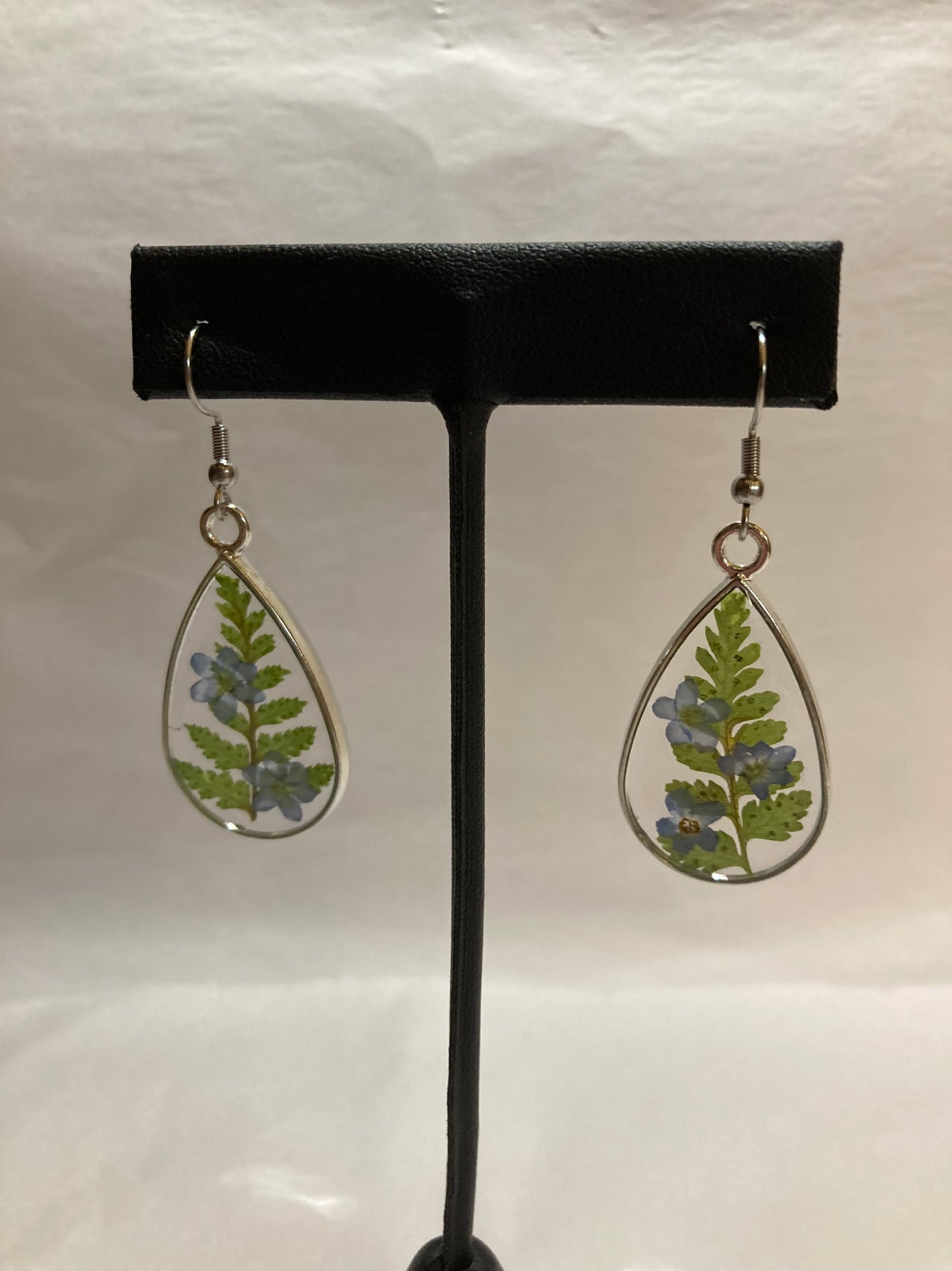 Forget Me Not and fern teardrop earrings